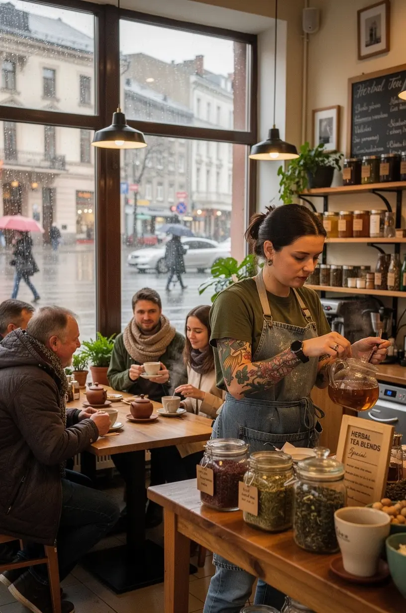 Ramybės kampelis su arbatos puodeliu, knyga ir žvakėmis, skatinantis kasdienės gerovės įpročius.